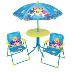 FUN HOUSE Baby Shark Salon de jardin - 1 table H.46xø46 cm, 2 chaises H.53xl....