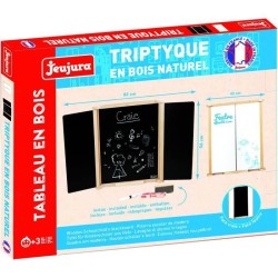 Tableau Triptyque Mural en Bois Naturel - JEUJURA - Ardoise Centrale et Volet...