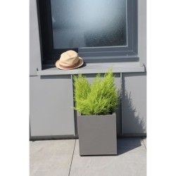 Bac a fleurs RIVIERA Granit - 39,5x39,5x44,5 cm - Gris - Avec réserve d'eau -...