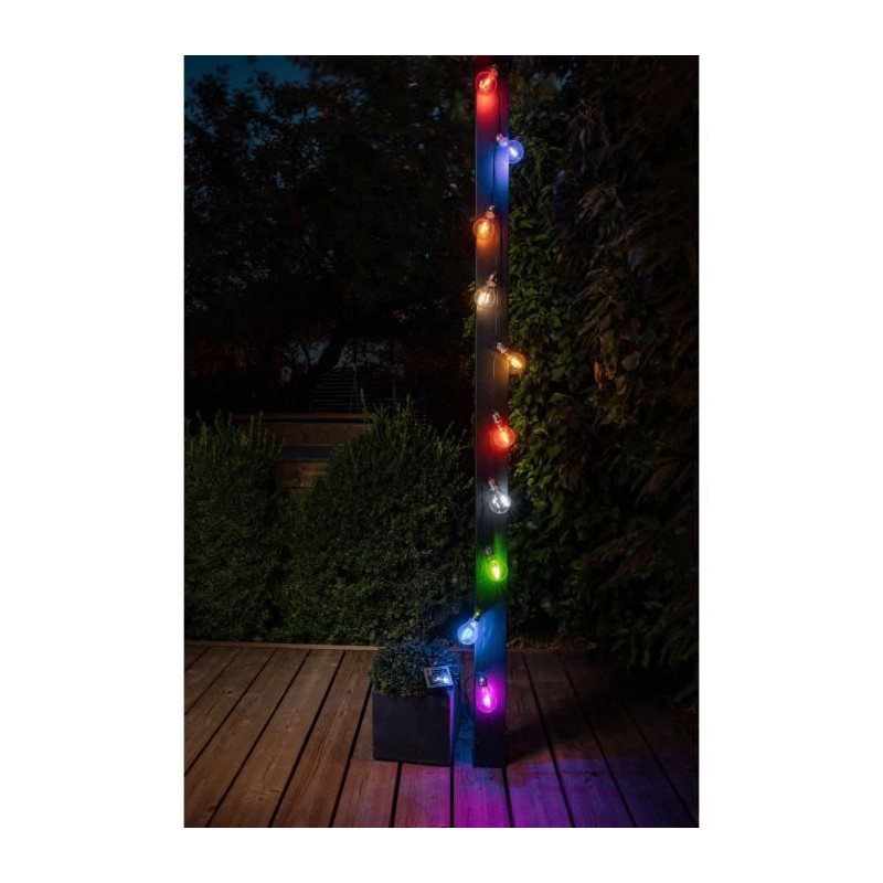 Guirlande solaire guinguette GALIX - 10 LED multicolores a filament - Extérieur