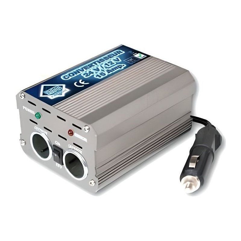 Convertisseur  24V/12V- HTC TECHNIC -15A + 2 prises allume-cigare femelle pui...