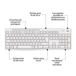 Ensemble Clavier Souris - Sans fil - Logitech - MK295 - AZERTY - Blanc
