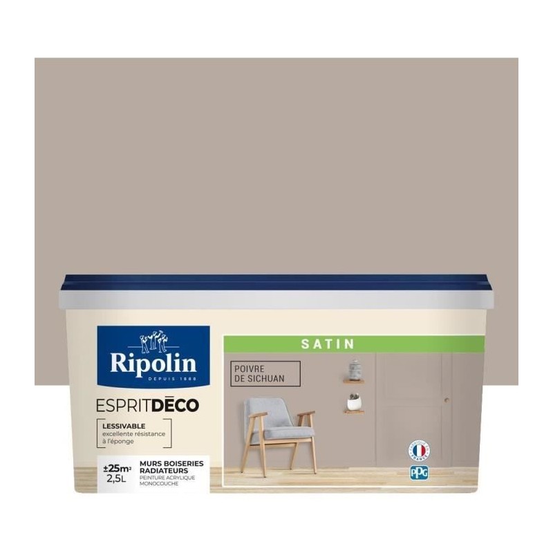 RIPOLIN Peinture murale pour toutes pieces - Poivre du sichuan satin - 2,5 L