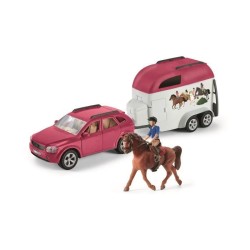 Voiture avec remorque pour chevaux, Coffret schleich avec 1 cheval