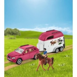 Voiture avec remorque pour chevaux, Coffret schleich avec 1 cheval