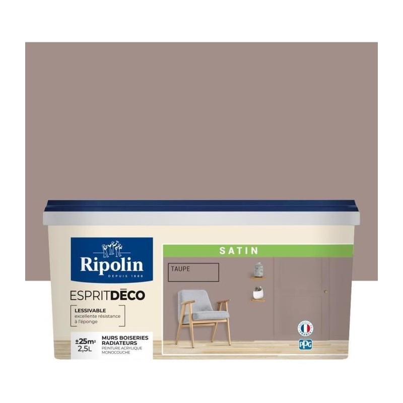 RIPOLIN Peinture murale pour toutes pieces - Taupe satin - 2,5 L