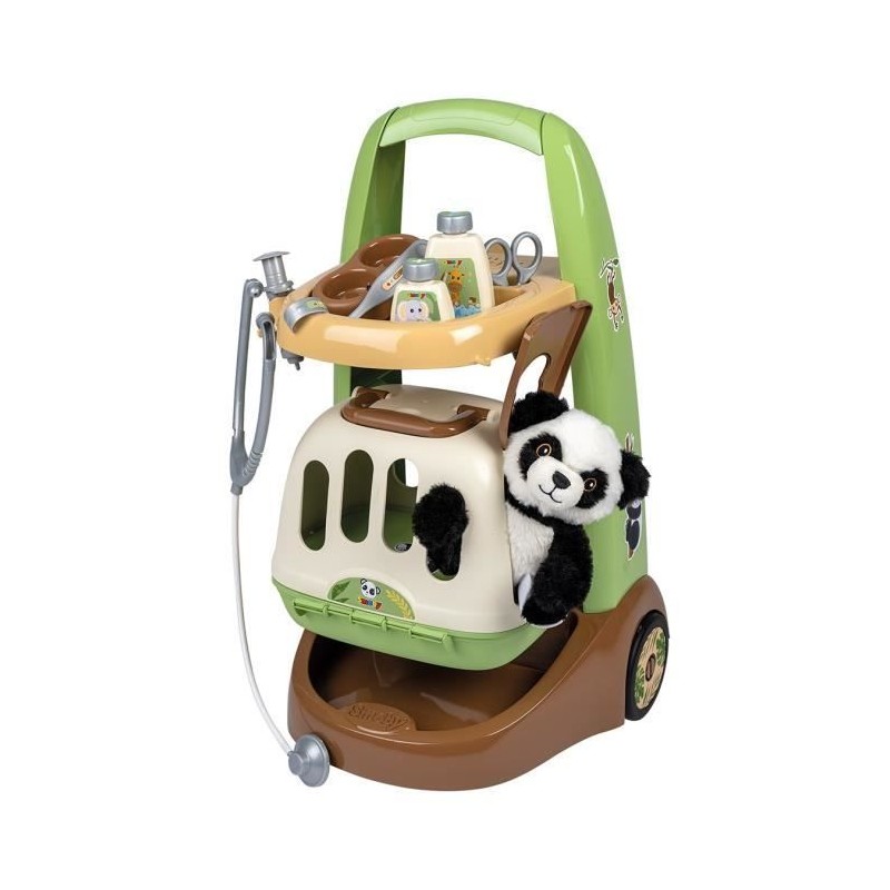 Smoby - Chariot Vétérinaire  de Zoo - Peluche Panda - Nombreux accessoires in...