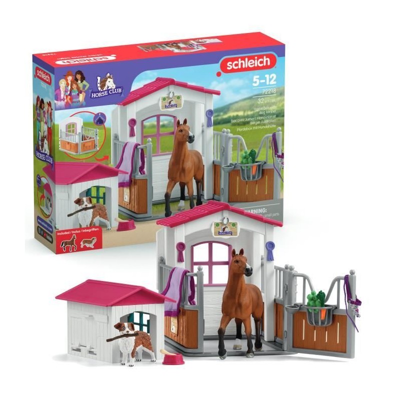 Box avec Jument Hanovrien et Berger Australien, Figurine cheval et accessoire...