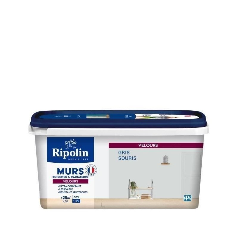 RIPOLIN Peinture Couleur Velours pour Murs, Boiseries Radiateurs - Gris souris