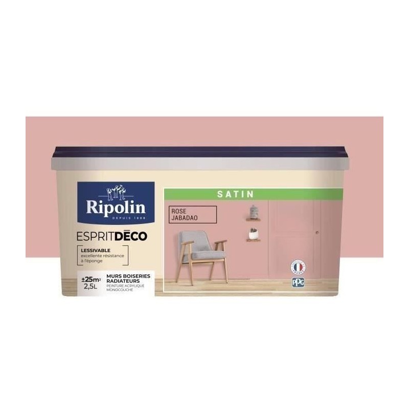 RIPOLIN Peinture Couleur Satin Ultra Couvrante pour Cuisine, Chambre, Salon, ...