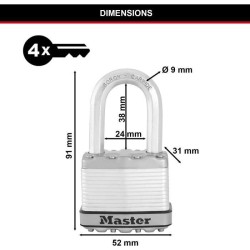Cadenas Haute Sécurité - MASTER LOCK - M115EURTRILF - A Clé - Acier Laminé Re...