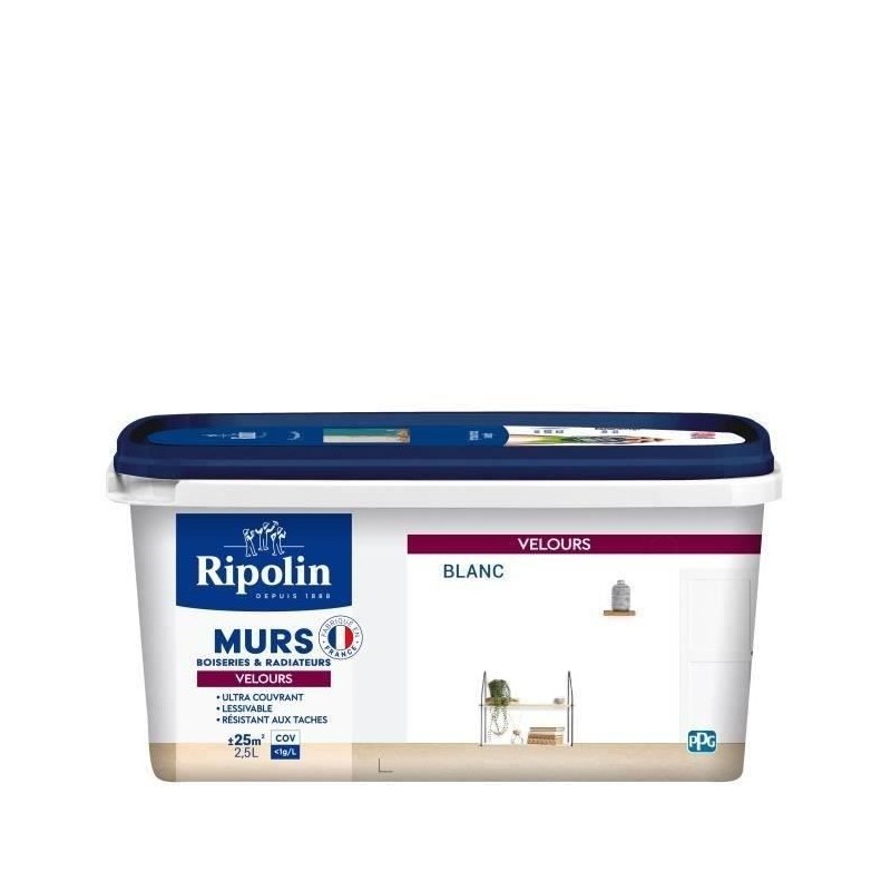 RIPOLIN Peinture Blanc Velours pour Murs, Boiseries Radiateurs - Blanc
