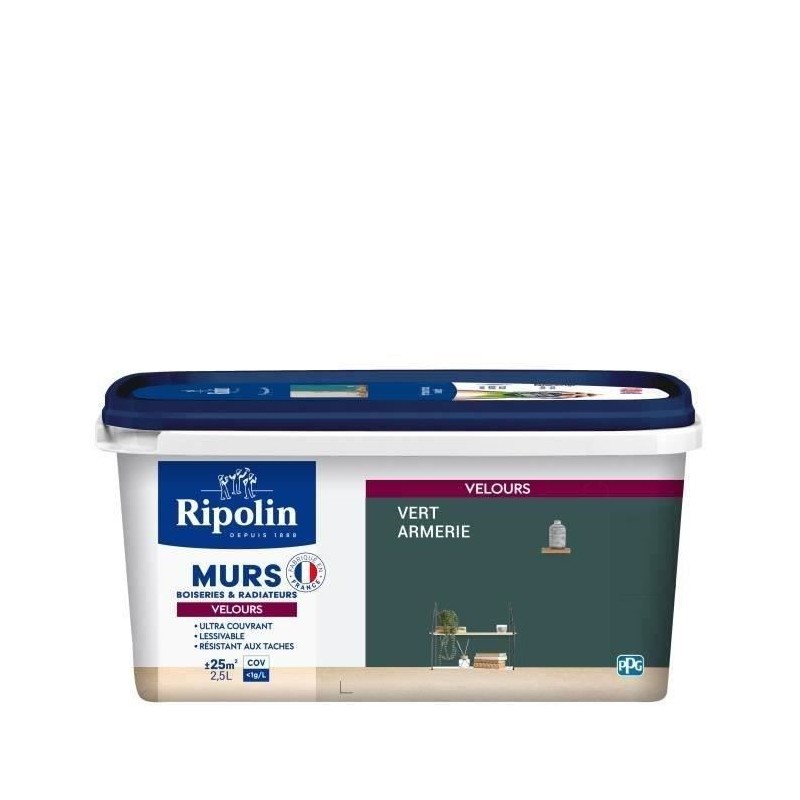 RIPOLIN Peinture Couleur Velours pour Murs, Boiseries Radiateurs - Vert Armerie
