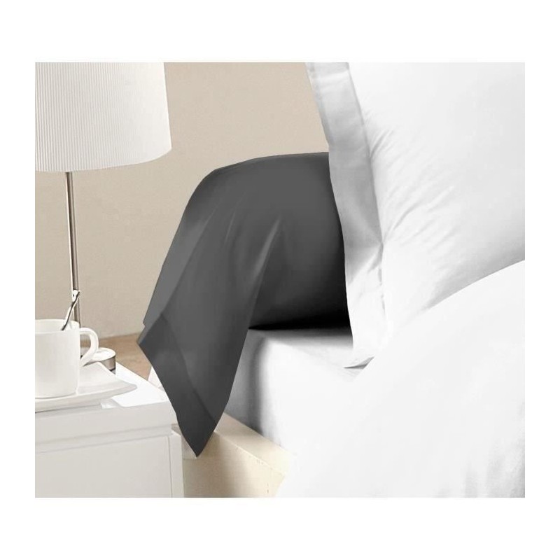 LOVELY HOME Lot de 2 Taies de Traversin 100% coton 85x185 cm gris foncé