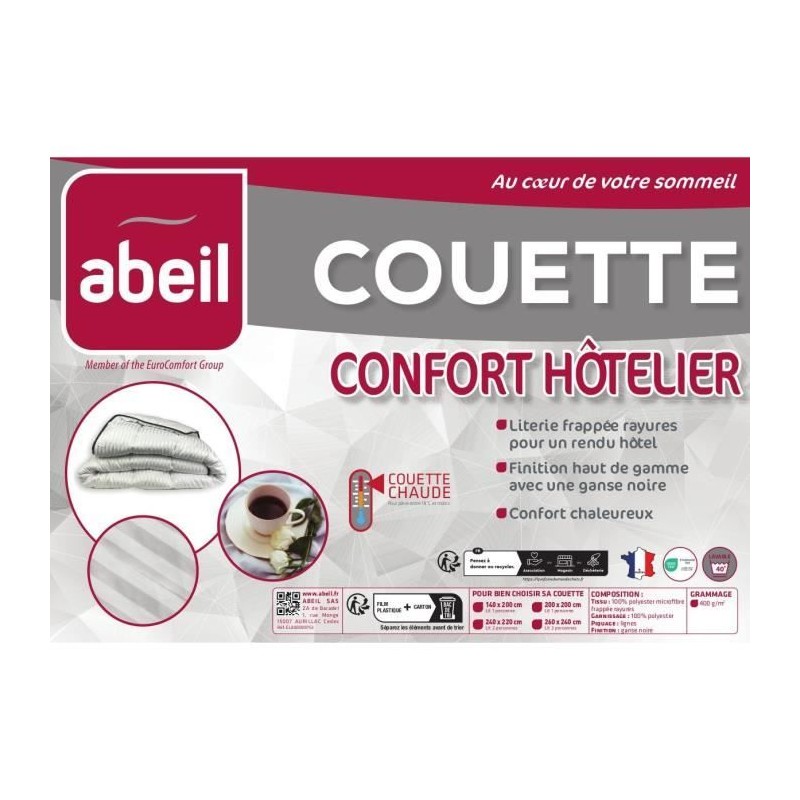 ABEIL Couette chaude Confort Hôtelier 140 x 200 cm