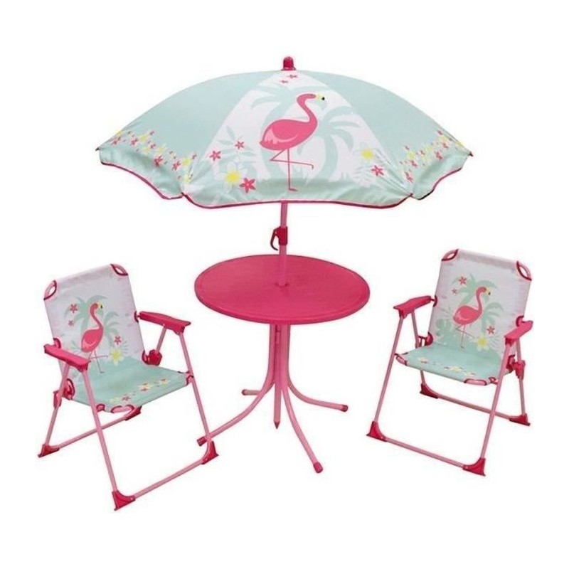 FUN HOUSE 713088 FLAMANT ROSE Salon de jardin avec une table, 2 chaises pliab...