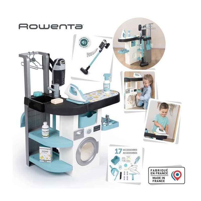 Smoby - Rowenta - Buanderie enfant - Jeu d'imitation - Sons réalistes - 17 ac...