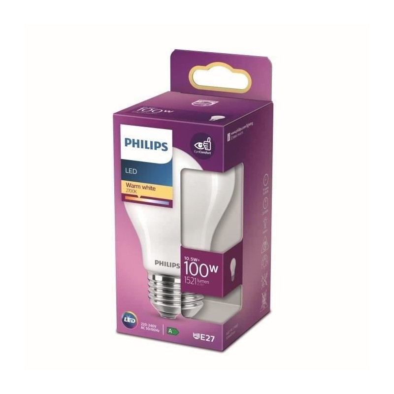 Philips ampoule LED Equivalent 100W E27 Blanc chaud Non dimmable,