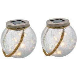 Lot de 2 boules solaires - LUMISKY - CRACK BALL CORD - H13 cm - Verre craquel...