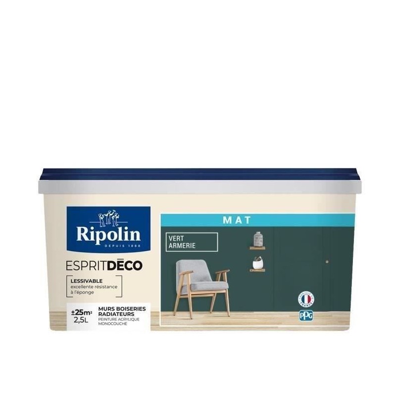 RIPOLIN Peinture Couleur Mat  Ultra Couvrante - Vert Armerie