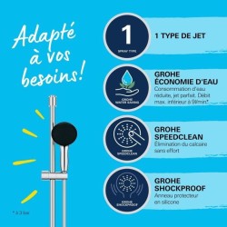 Ensemble de douche avec pommeau 1 jet, barre 60cm et flexible 1,75m - GROHE V...
