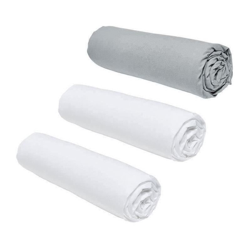 Lot de 3 draps housses TODAY Essential - 140 x 190 cm - 2 personnes - 100% Co...