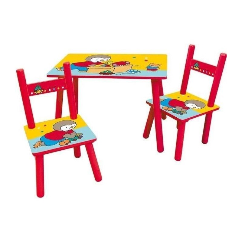 T'CHOUPI Table rectangulaire 41,5x61x42 cm + 2 chaises 49,5x31x31,5cm