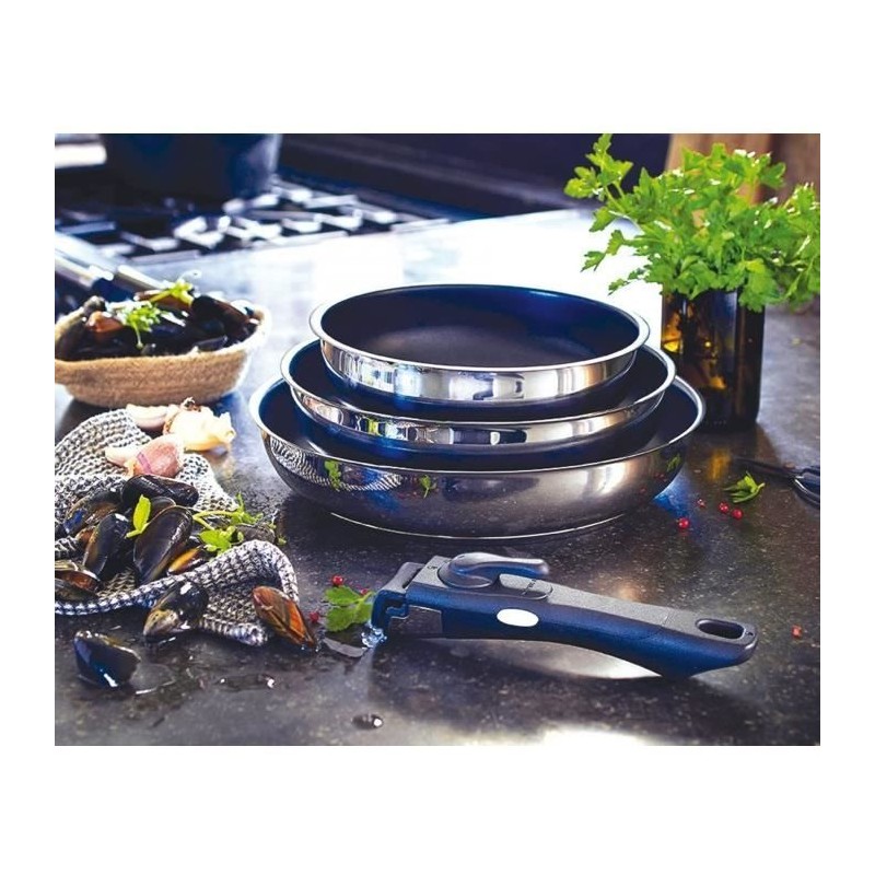 Lot de 3 poeles - BAUMALU - Comete - 20 / 24 / 28 cm - Manche amovible - Acie...