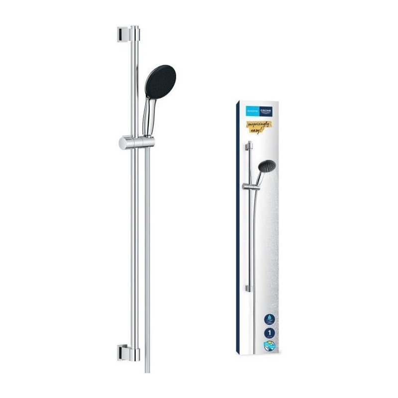 Ensemble de douche avec pommeau 1 jet, barre 90cm et flexible - GROHE Vitalio...