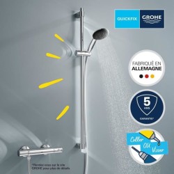 Ensemble de douche avec pommeau 1 jet, barre 90cm et flexible - GROHE Vitalio...