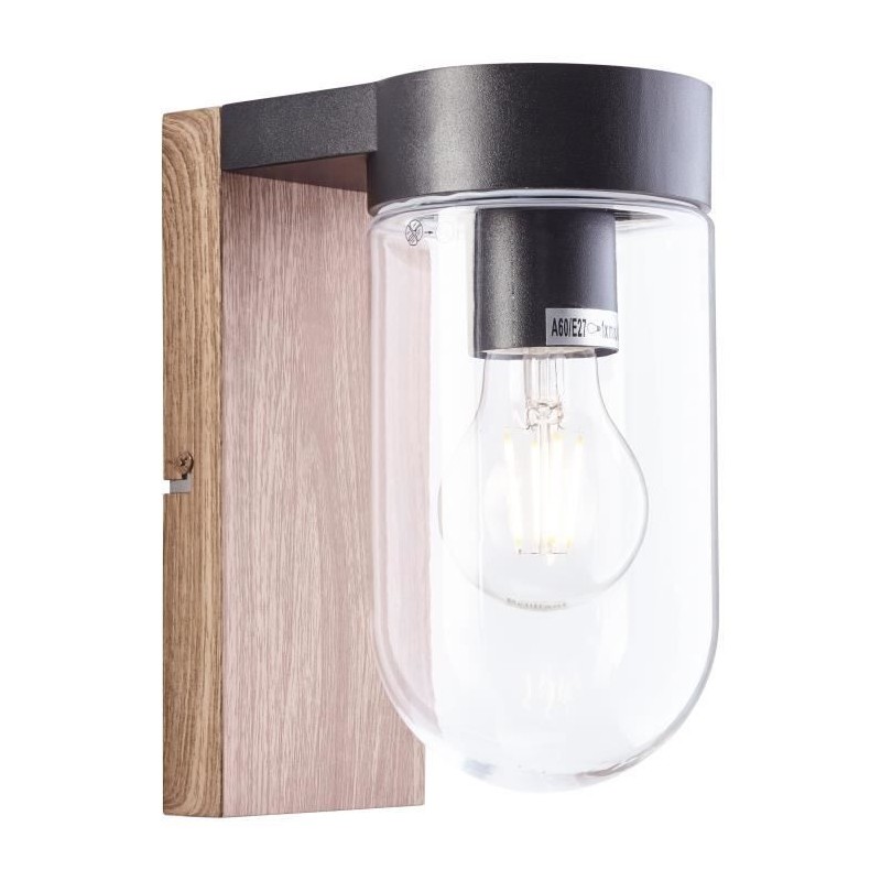 Applique extérieure CABAR - BRILLIANT - bois foncé/noir - métal/verre E27 1x40W
