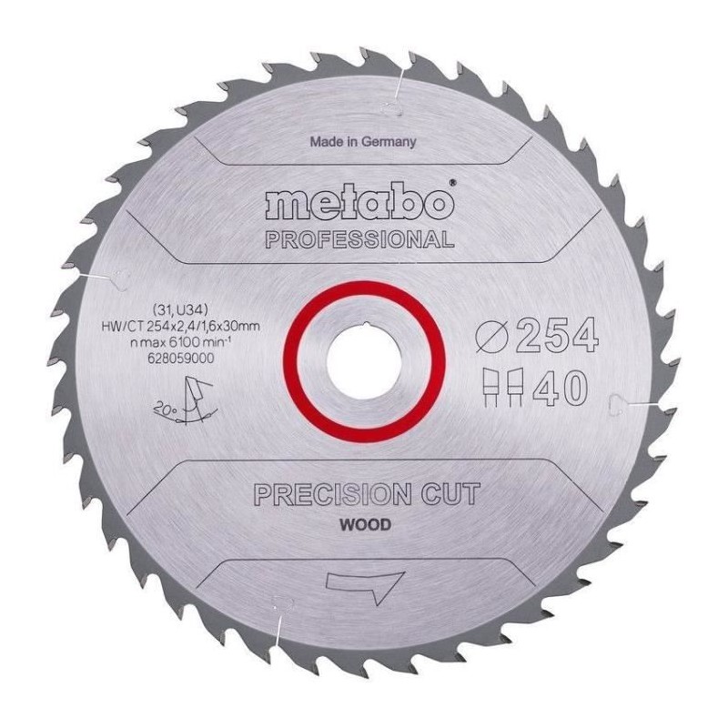Lame de scie circulaire Pro - METABO - Precision Cut Wood HW/CT 254x30, 40 WZ...
