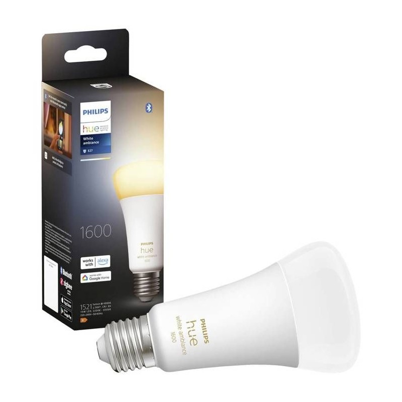 Philips Hue White Ambiance, ampoule LED connectée E27, Equivalent