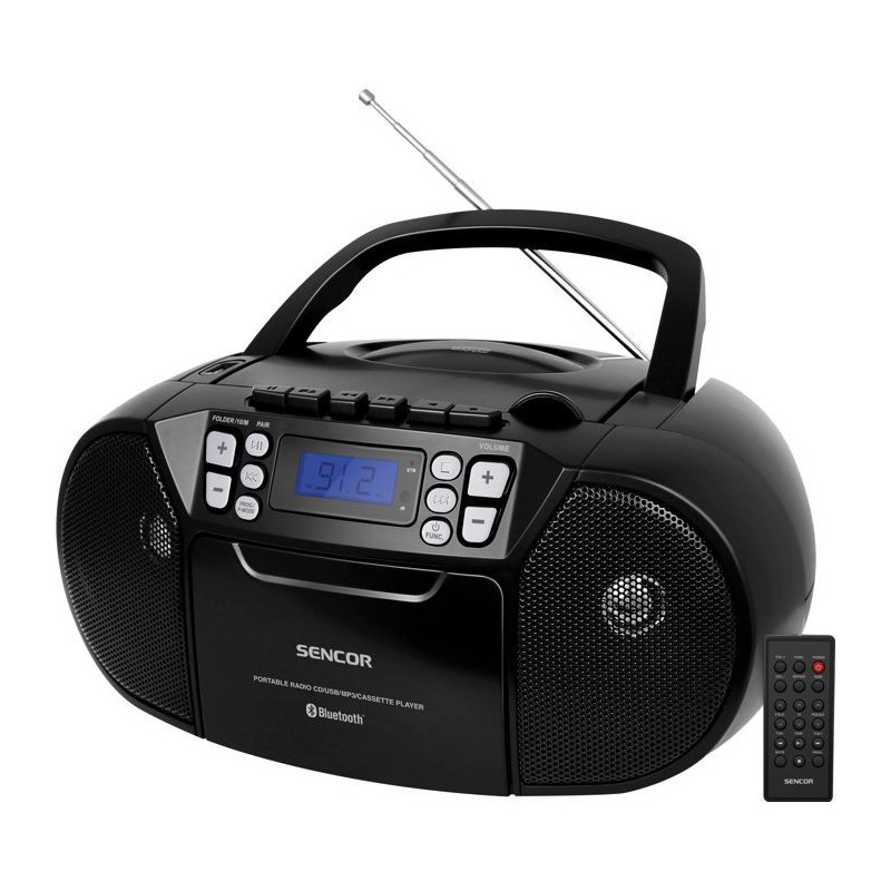 Lecteur CD / Casettes - SENCOR - SPT 3907 B - 4 W - Bluetooth - Noir