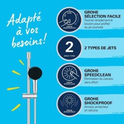 Ensemble de douche avec pommeau 2 jets, barre 60cm et flexible - GROHE Vitali...