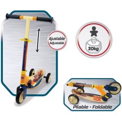 Smoby - Cars - Patinette pliable - 3 roues silencieuses - Plateau bois - Jaun...