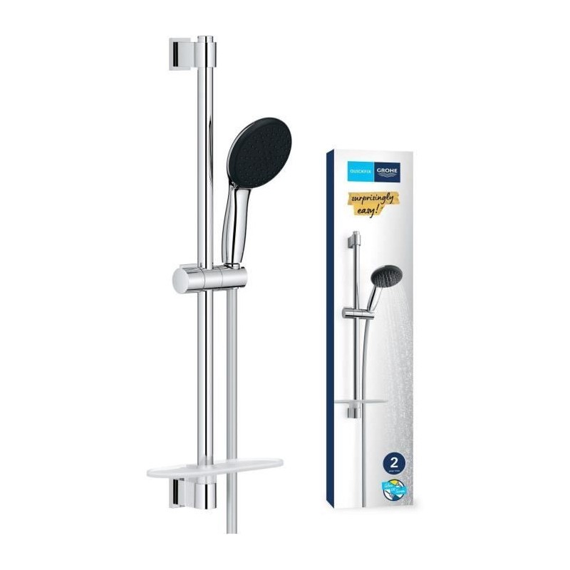 Ensemble de douche avec pommeau 2 jets, barre 60cm, flexible et tablette- GRO...