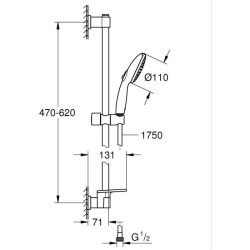 Ensemble de douche avec pommeau 2 jets, barre 60cm, flexible et tablette- GRO...