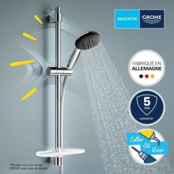 Ensemble de douche avec pommeau 2 jets, barre 60cm, flexible et tablette- GRO...