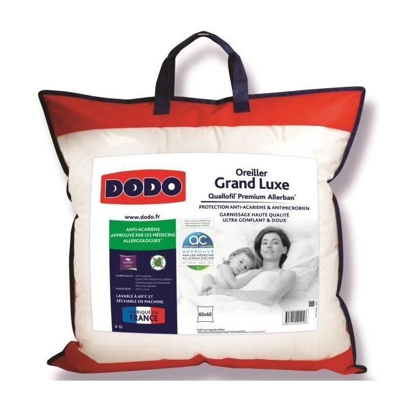 DODO Oreiller Grand luxe Quallofil Allerban - 60 x 60 cm - Blanc