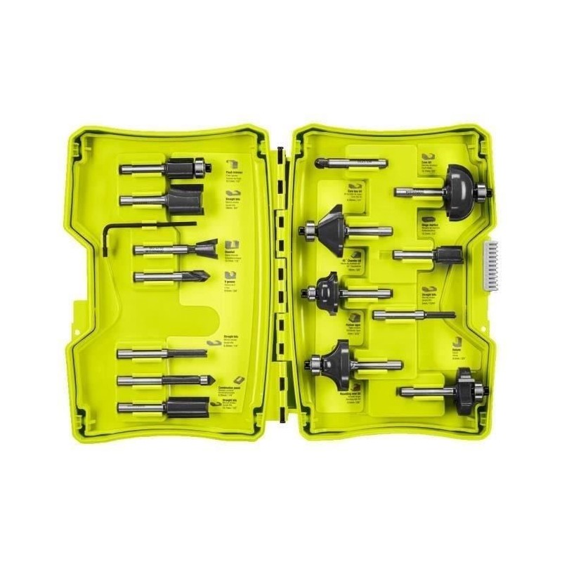 RYOBI - Coffret 15 fraises panachées queue diam. 6 mm + clé pour défonceuses ...