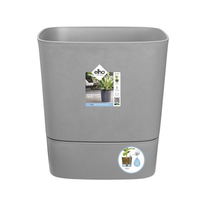 ELHO Pot de fleurs  Greensense Aqua Care Carré 38 - Ciment Clair - Intérieur/...