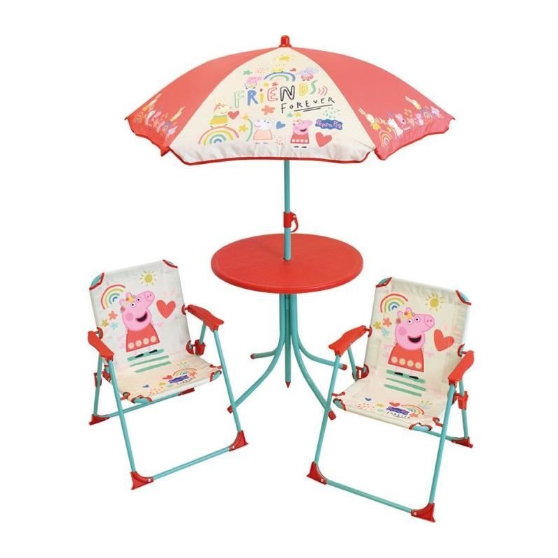 FUN HOUSE Peppa Pig Salon de jardin - 1 table H.46xø46cm, 2 chaises H.53xl.38...