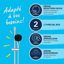 Ensemble de douche avec pommeau 2 jets, barre et flexible - GROHE Vitalio Com...