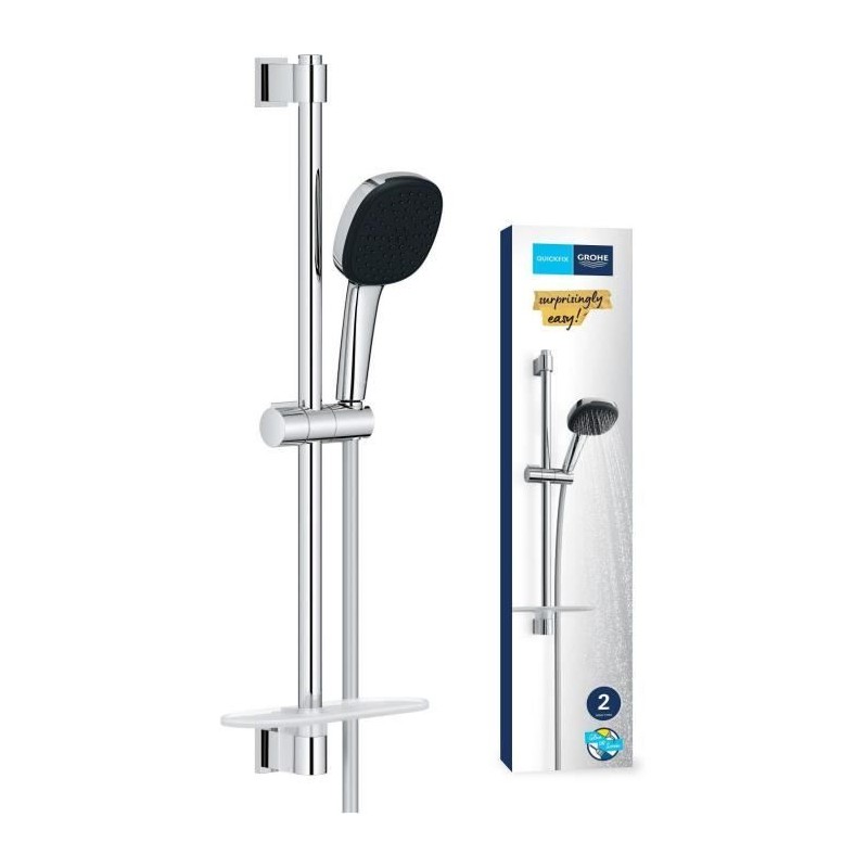 Ensemble de douche avec pommeau 2 jets, barre, flexible et tablette - GROHE V...