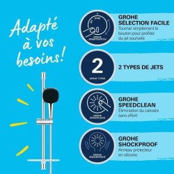 Ensemble de douche avec pommeau 2 jets, barre, flexible et tablette - GROHE V...