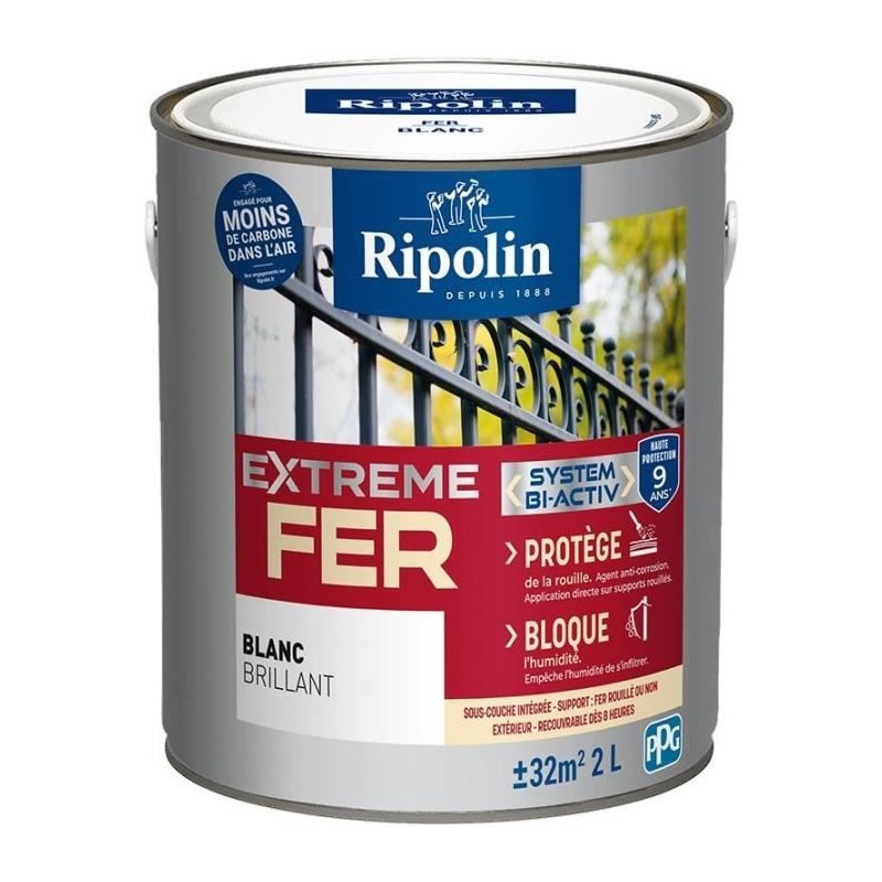 Peinture fer - RIPOLIN - 396027 - Blanc - Brillant - 2 L
