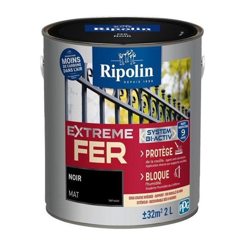 Peinture fer - RIPOLIN - 395991 - Noir - Mat - 2 L