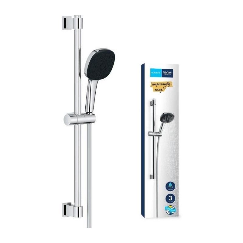 Ensemble de douche avec pommeau 3 jets, barre et flexible - GROHE Vitalio Com...