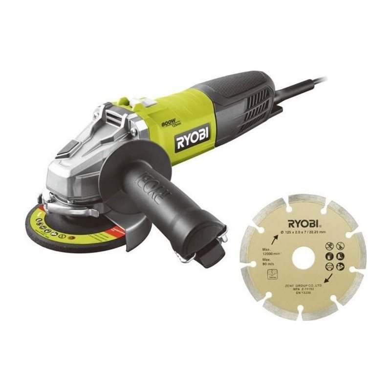 RYOBI - Meuleuse d'angle 800 W diam. 125 mm - 12 000 tr/min + sac, disque dia...